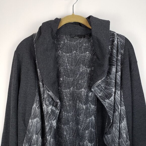 Prana Graceful Wrap Hooded Cardigan Gray Moon Rock Open Front Womens Size Medium - Picture 3 of 6
